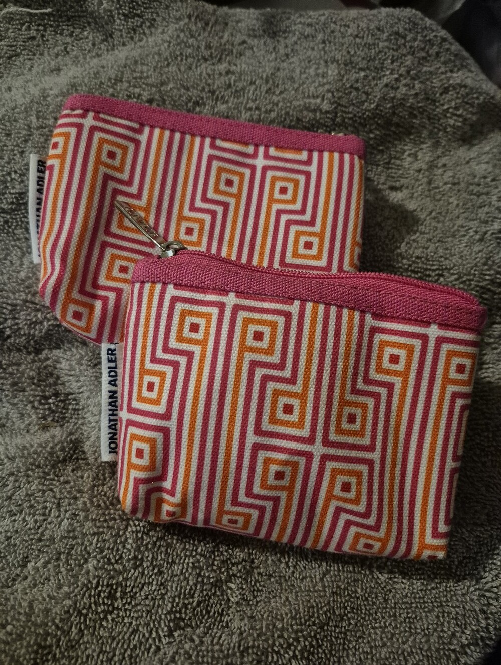 Jonathan Adler Pink Orange White Geometric Cosmetic Pouch Duo
